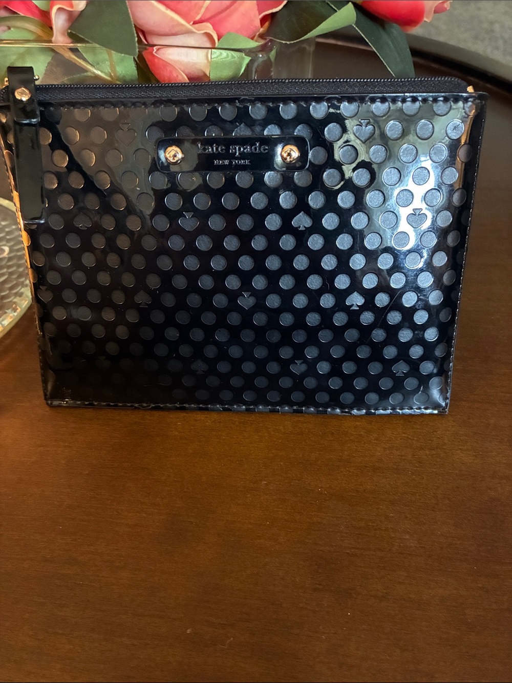 kate spade Black Glossy Polka Dot Toiletry Pouch